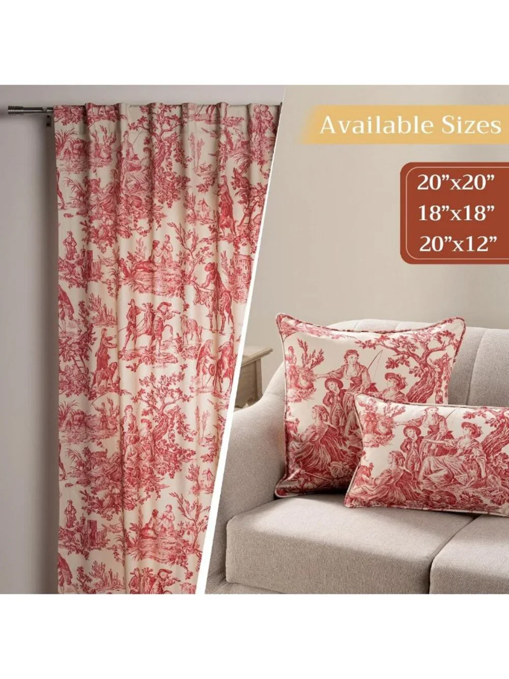 Decorative 18x18 Cotton Pillow Covers - Toile Throw Pillows for Couch & Chair